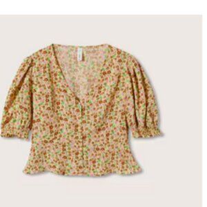 Mango Floral Print Puff Sleeve Blouse Size 4 NWT